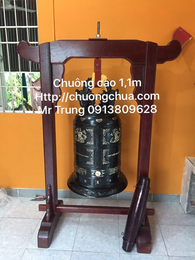 Bộ chuông - Đại hồng chung đồng đen cho chùa cao 1,1 mét